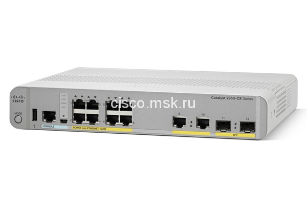 Коммутатор Cisco Catalyst WS-C2960CX-8PC-L - 8xGE (PoE+) + 2xGE (SFP) + 2xGE (uplink), LAN Base