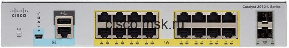 Коммутатор Cisco WS-C2960L-16TS-LL - Catalyst 2960L 16 port GigE, 2 x 1G SFP, LAN Lite